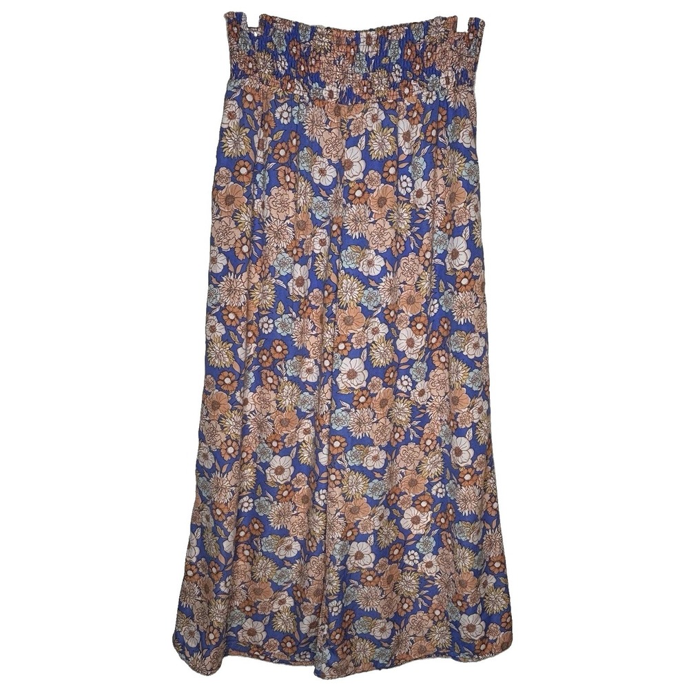 Sienna Sky Wide Leg Palazzo Ankle Pants XL Blue Floral Flowy Boho Resort Cruise